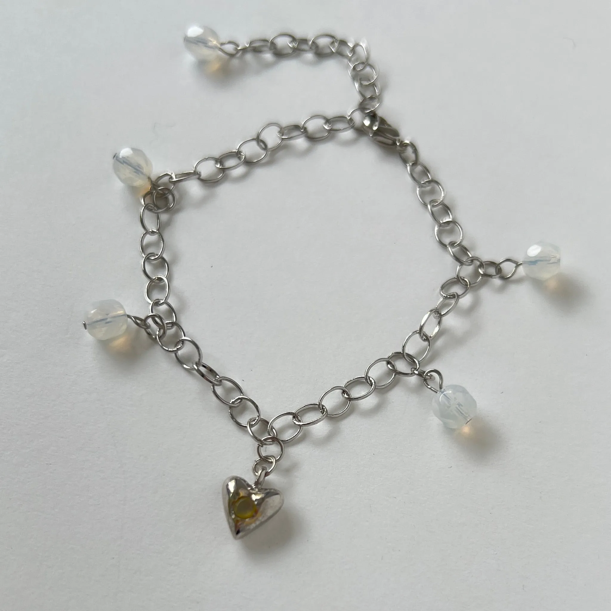 [ opal ] heart motif charm bracelet silver [ free size ]