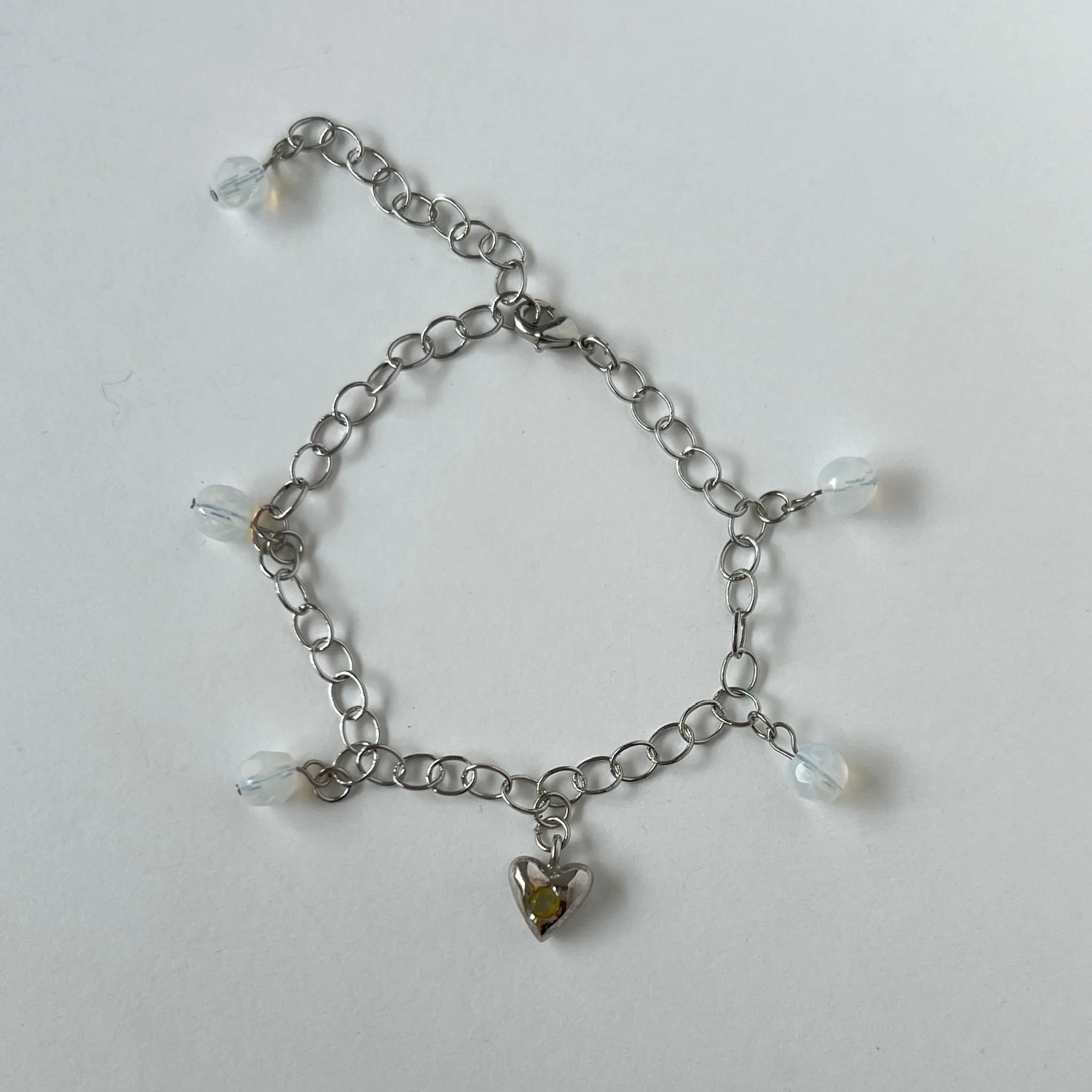 [ opal ] heart motif charm bracelet silver [ free size ]