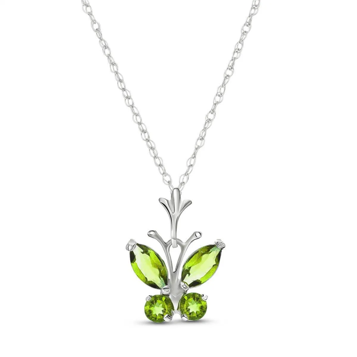 0.6 Carat 14K Solid White Gold Butterfly Necklace Peridot