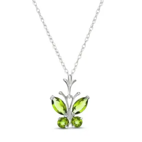 0.6 Carat 14K Solid White Gold Butterfly Necklace Peridot