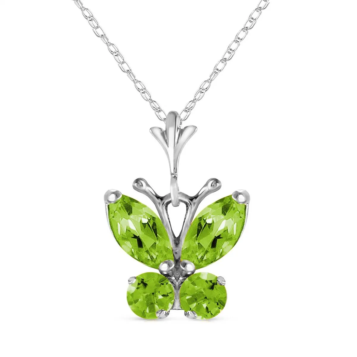 0.6 Carat 14K Solid White Gold Butterfly Necklace Peridot