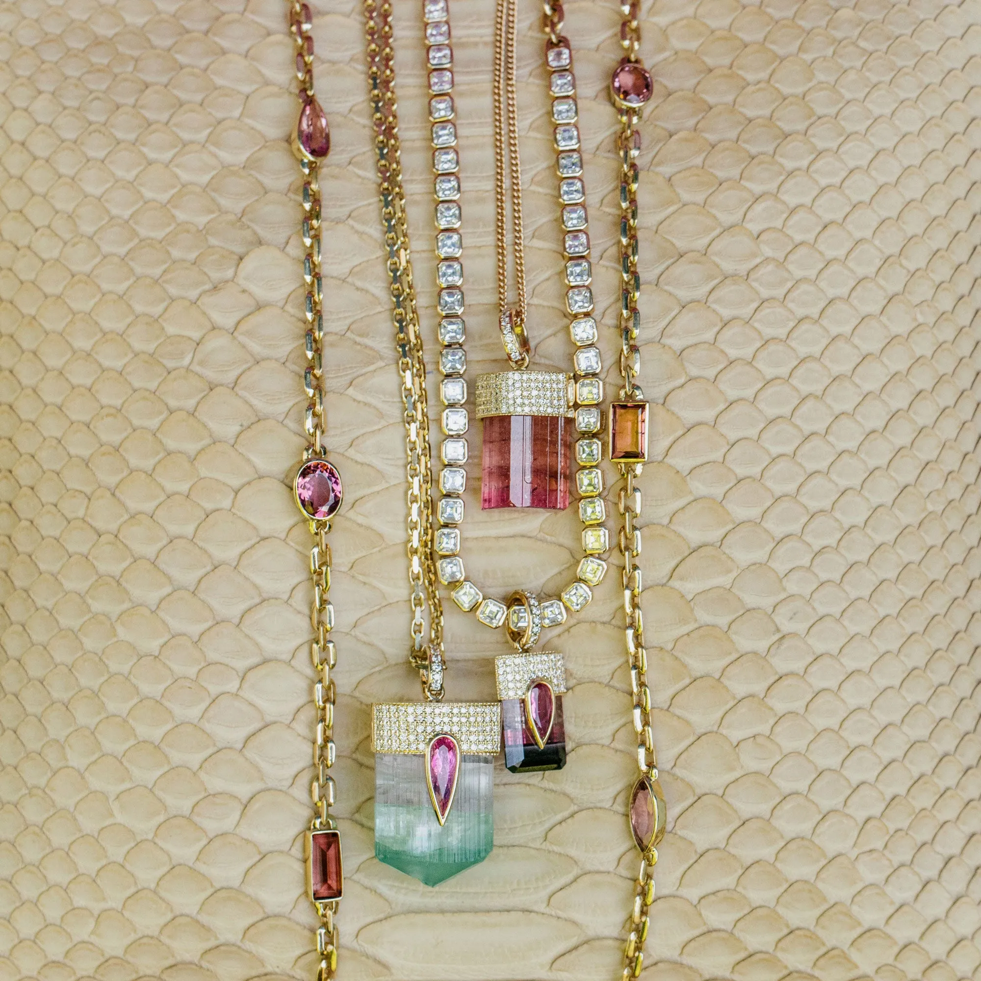 10 MULTI SHAPE PINK TOURMALINE NECKLACE