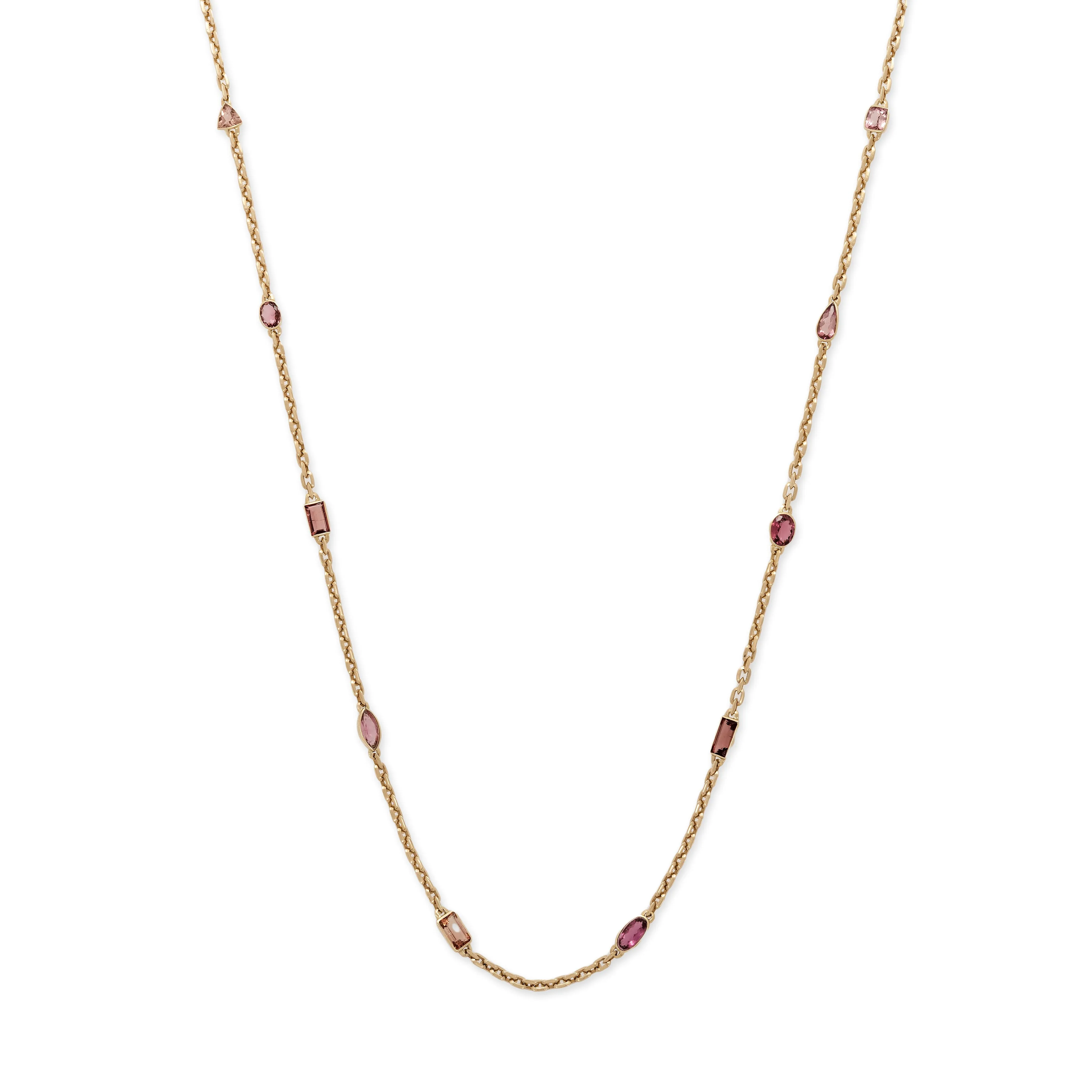 10 MULTI SHAPE PINK TOURMALINE NECKLACE