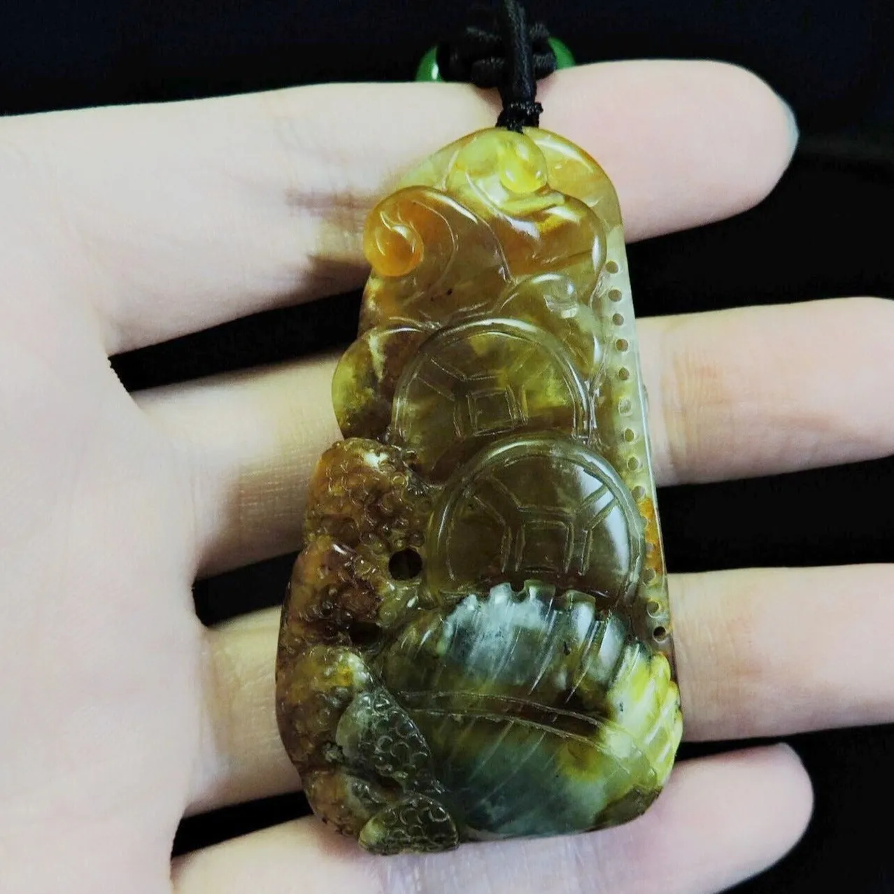 100% Natural Hand-Carved Jade Pendant Jadeite Necklace Coral & Seashell & Ruyi