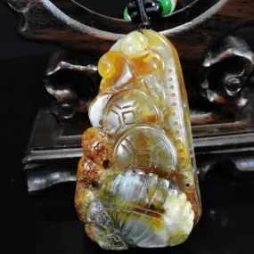 100% Natural Hand-Carved Jade Pendant Jadeite Necklace Coral & Seashell & Ruyi