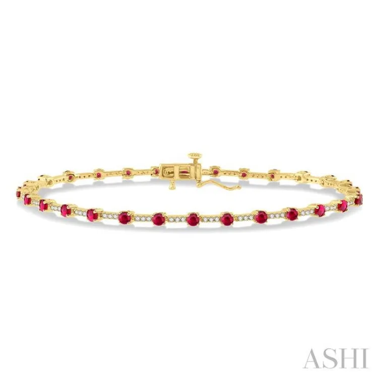 1/2 Ctw Round Cut Diamond & 2.5MM Ruby Precious Bracelet in 10K Yellow Gold