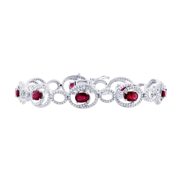 1.36ct Diamond & 4.41ct Ruby 14k White Gold Bracelet