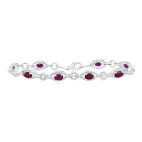 1/3cttw Diamond Oval Simulated Ruby Bracelet 925 Sterling Silver 7"