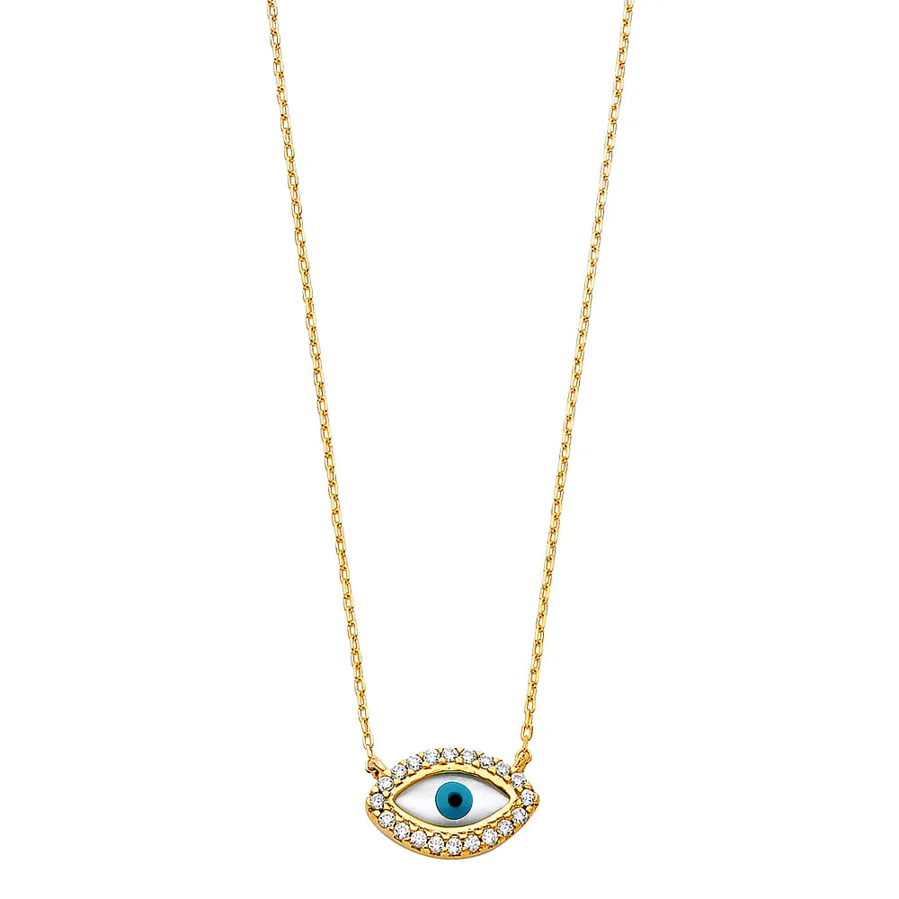 14K CZ EVIL EYE NECKLACE