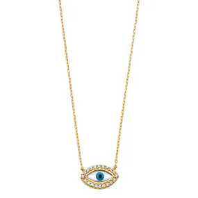 14K CZ EVIL EYE NECKLACE