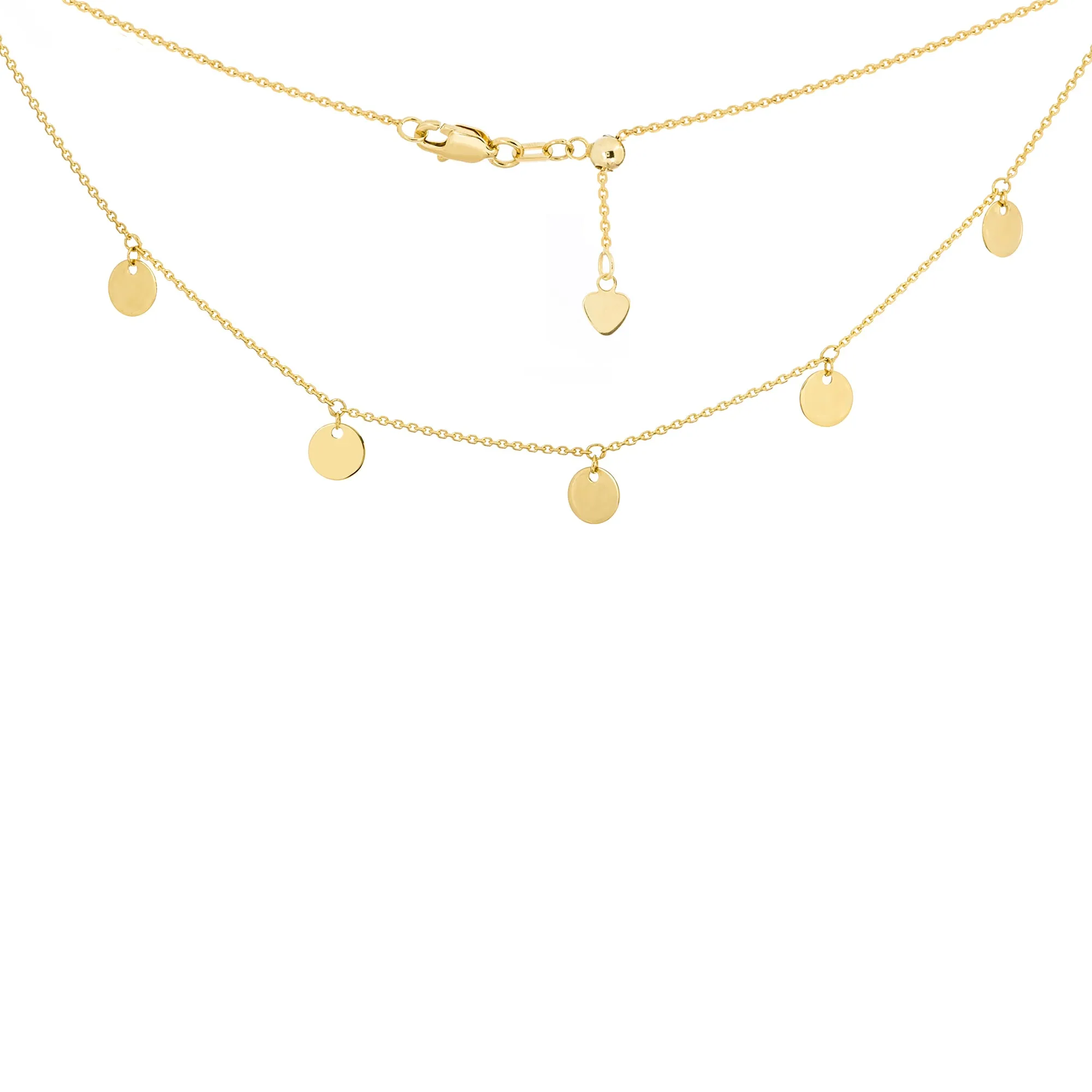 14k Gold 5 Mini Disk Dangle Ajustable Choker Necklace