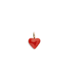 14k Gold Puffy Heart Necklace Charm in Coral