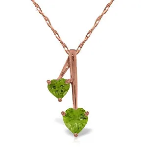 14K Solid Rose Gold Hearts Necklace w/ Natural Peridots