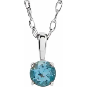 14K White 3 mm Imitation Blue Zircon Youth Solitaire 14" Necklace