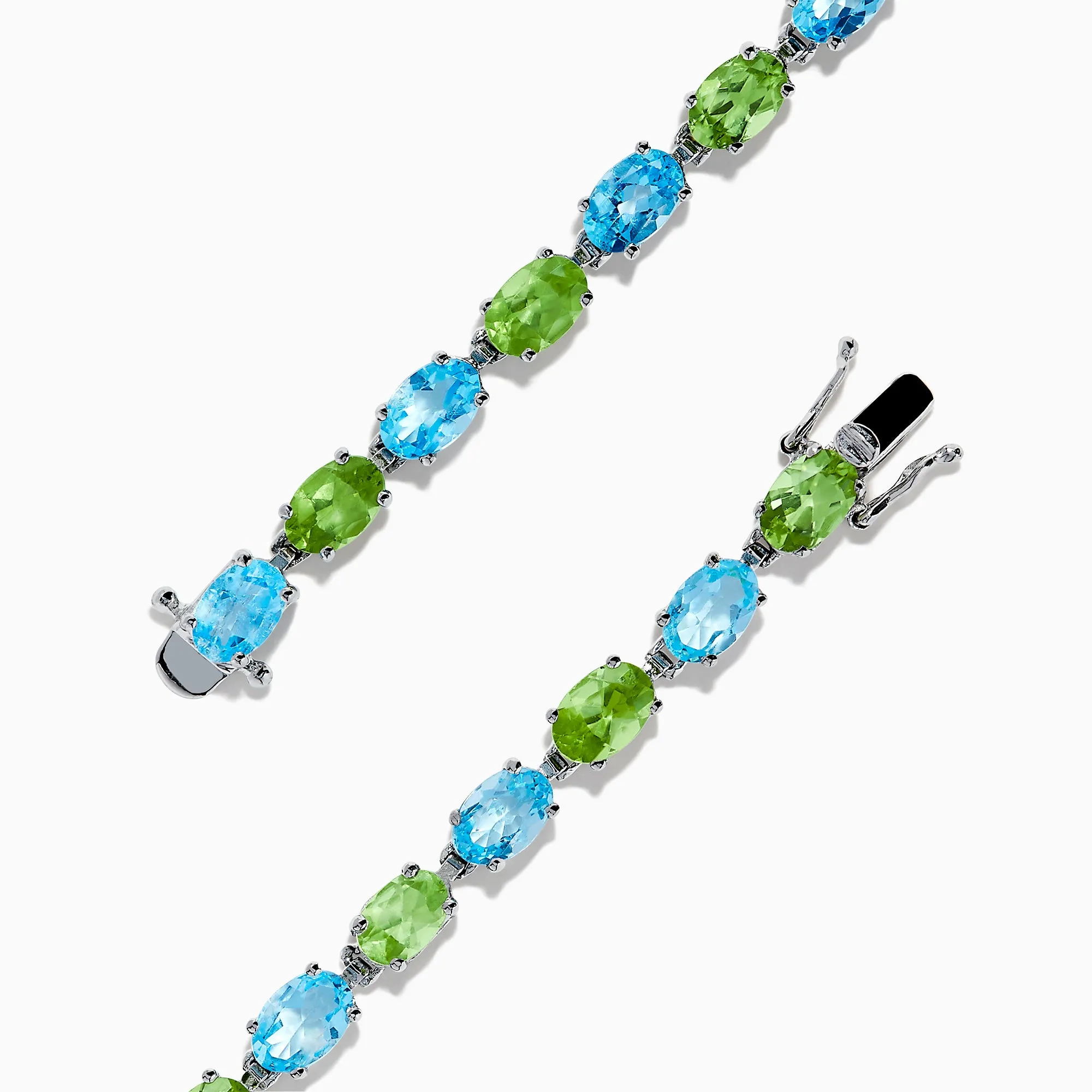 14K White Gold Blue Topaz and Peridot Tennis Bracelet, 13.80 TCW