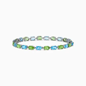 14K White Gold Blue Topaz and Peridot Tennis Bracelet, 13.80 TCW