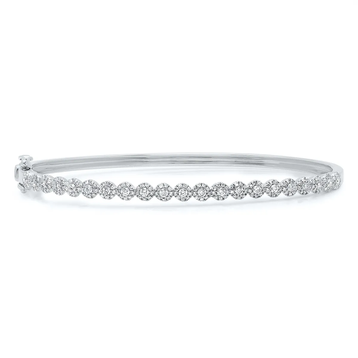 14K White Gold Diamond Bangle with Halos