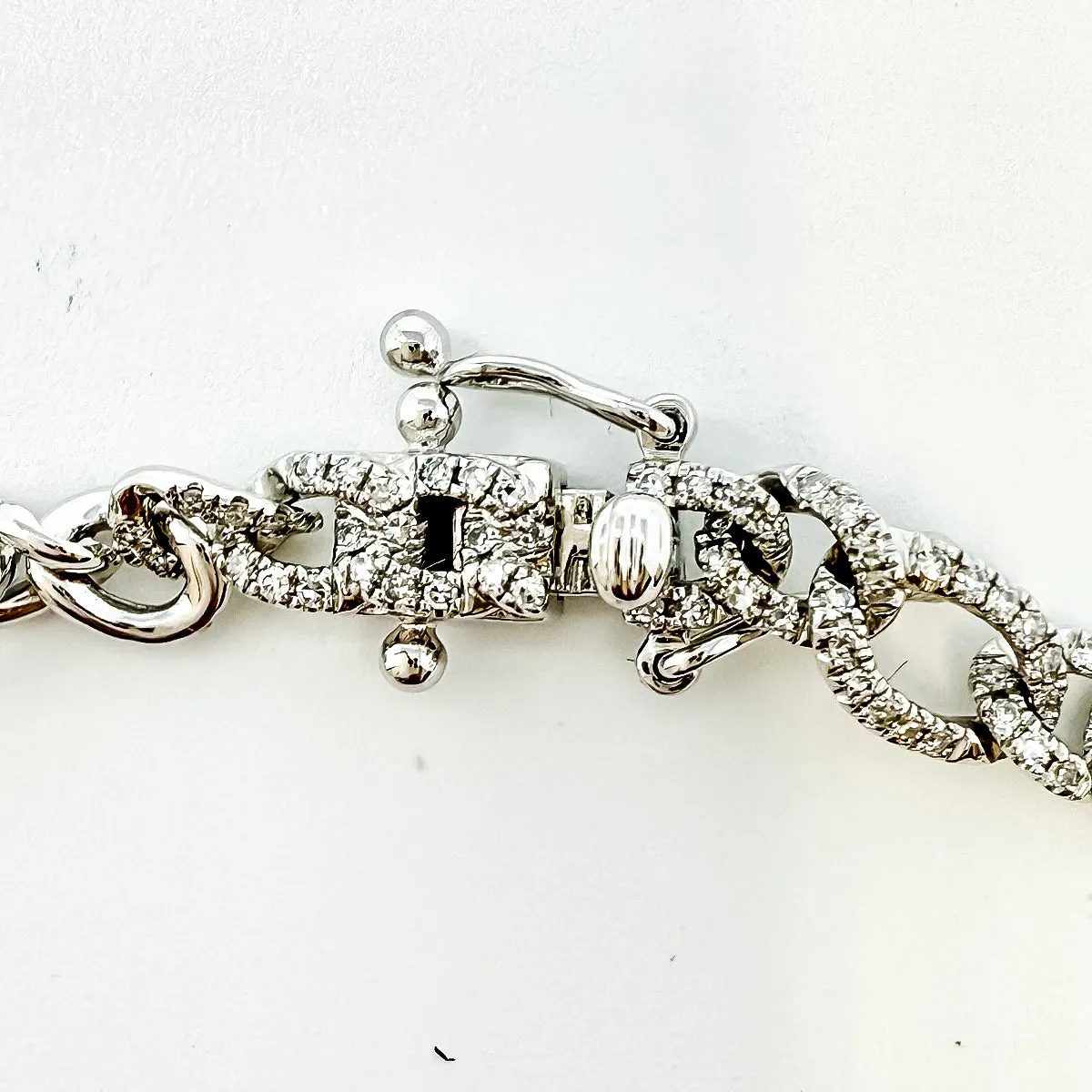 14K White Gold Diamond Figaro Bracelet