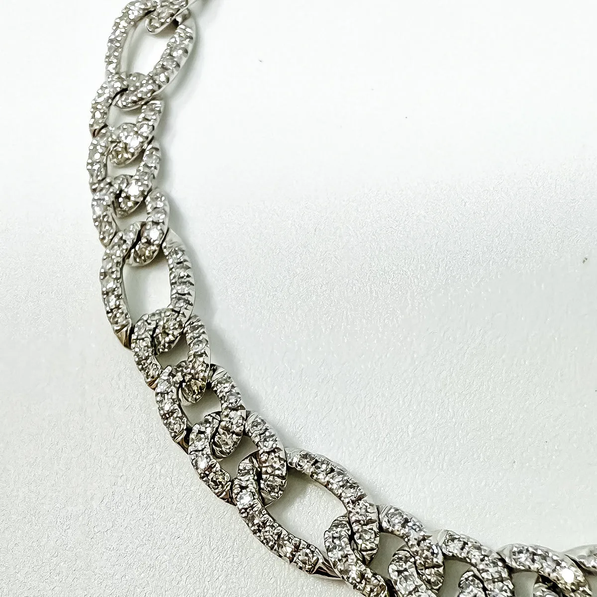 14K White Gold Diamond Figaro Bracelet