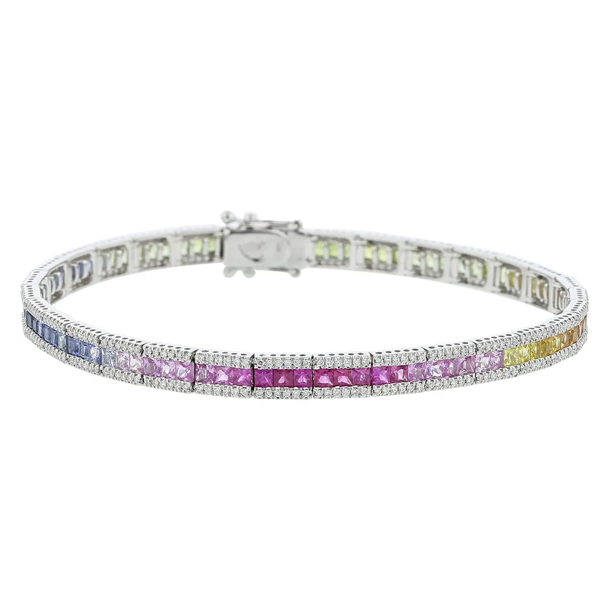 14K White Gold Rainbow Sapphire and Diamond Bracelet