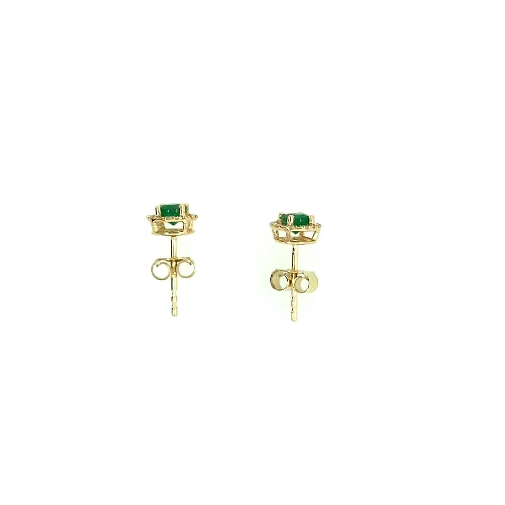 14K Yellow Gold 0.55ctw Round Emerald & Diamond Halo Stud Earrings