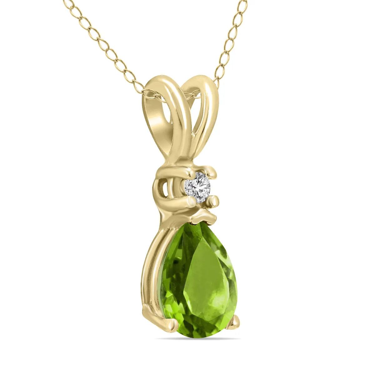 14K Yellow Gold 6X4Mm Pear Peridot And Diamond Pendant