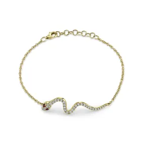 14K Yellow Gold Diamond & Ruby Snake Bracelet