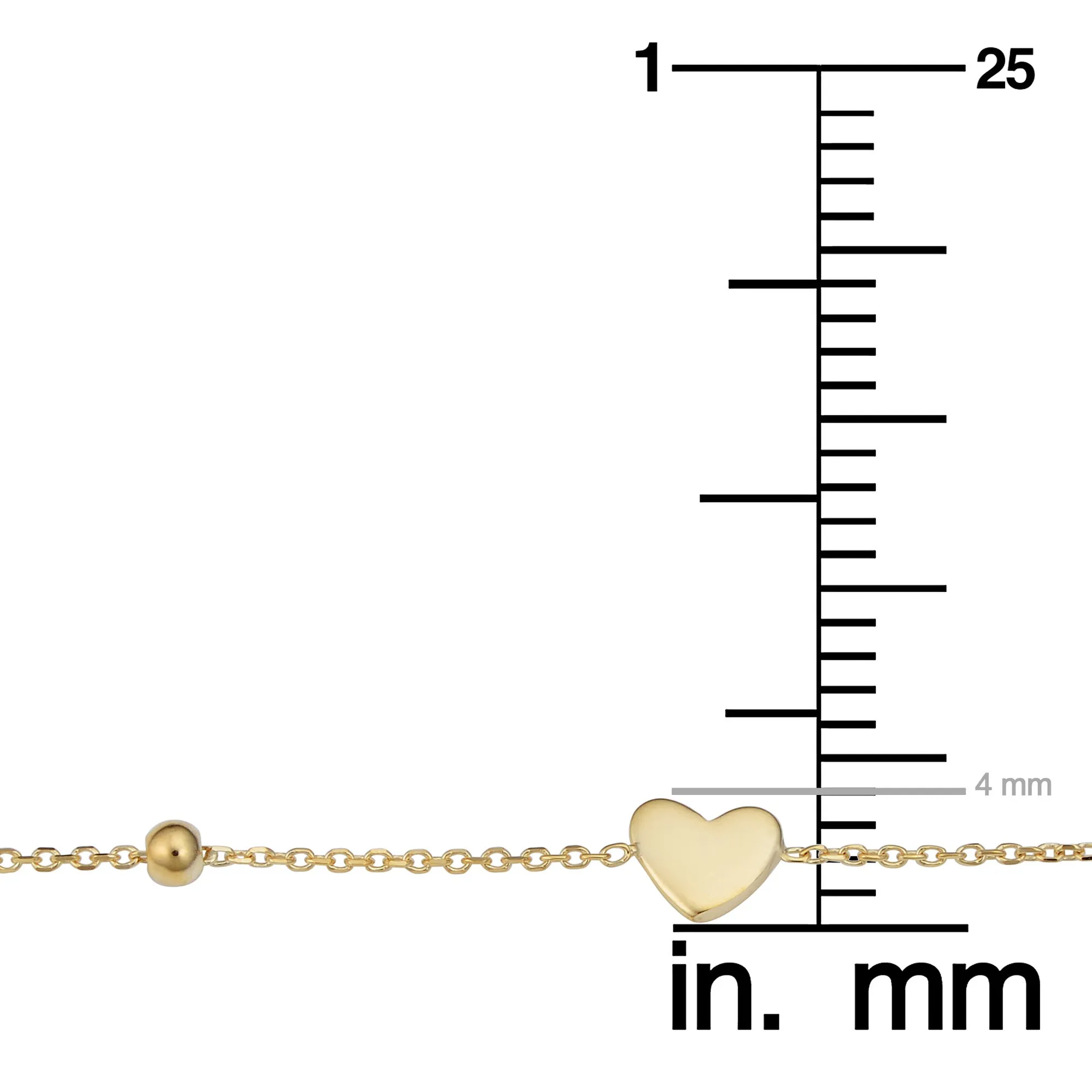 14k Yellow Gold Heart And Bead Adjustable Baby Bracelet, 6.5"