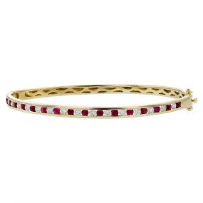 14K Yellow Gold Ruby and Diamond Bangle Bracelet