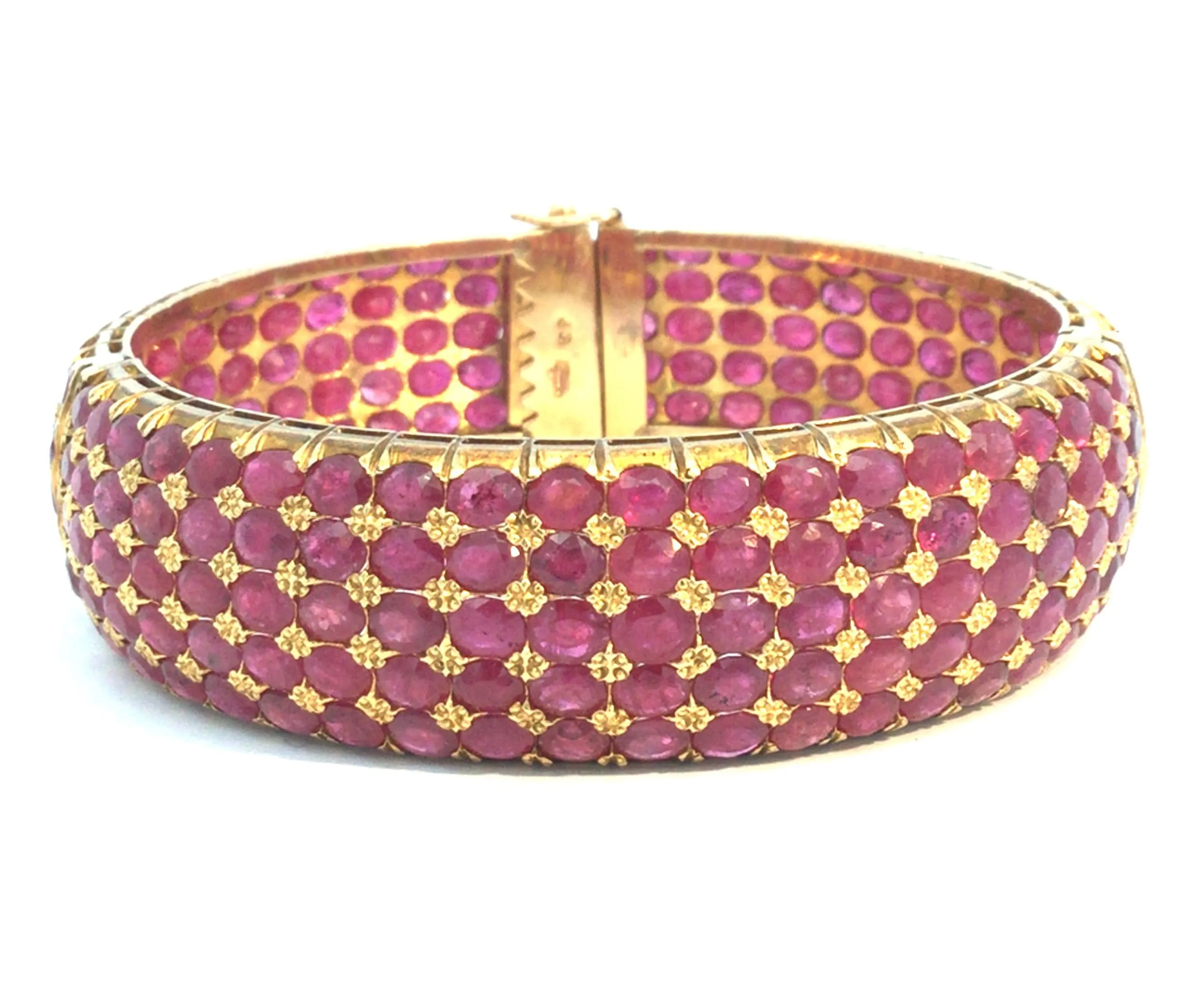 14K Yellow Ruby and Double Hinged Bangle Bracelet