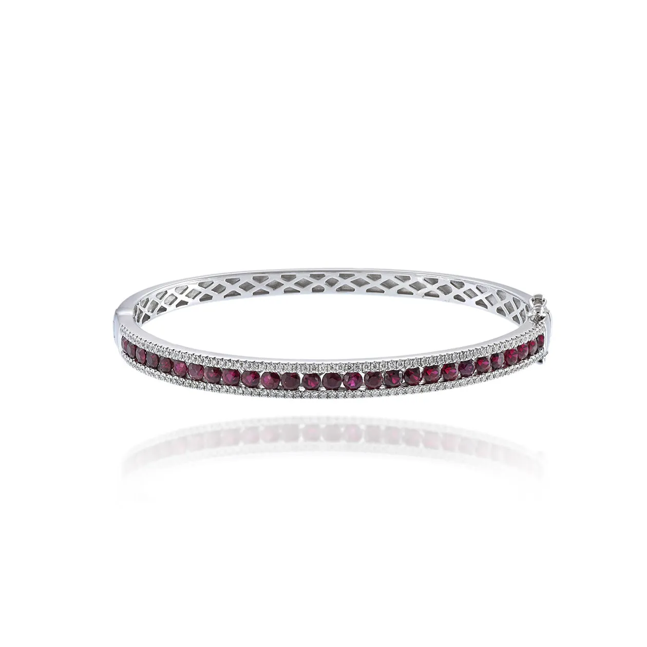 14KT White Gold Ruby And Diamond Bangle Bracelet