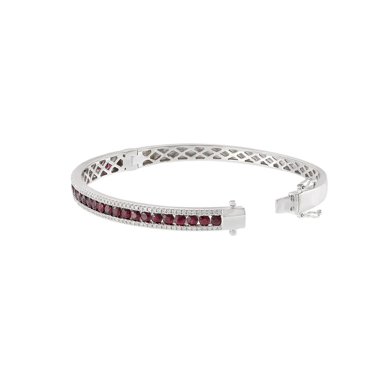 14KT White Gold Ruby And Diamond Bangle Bracelet