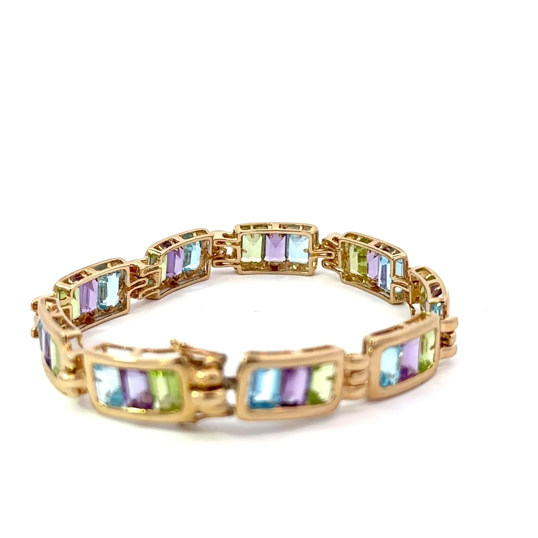 14KT Yellow Bracelet w/ Blue Topaz, Peridot, and Amethyst