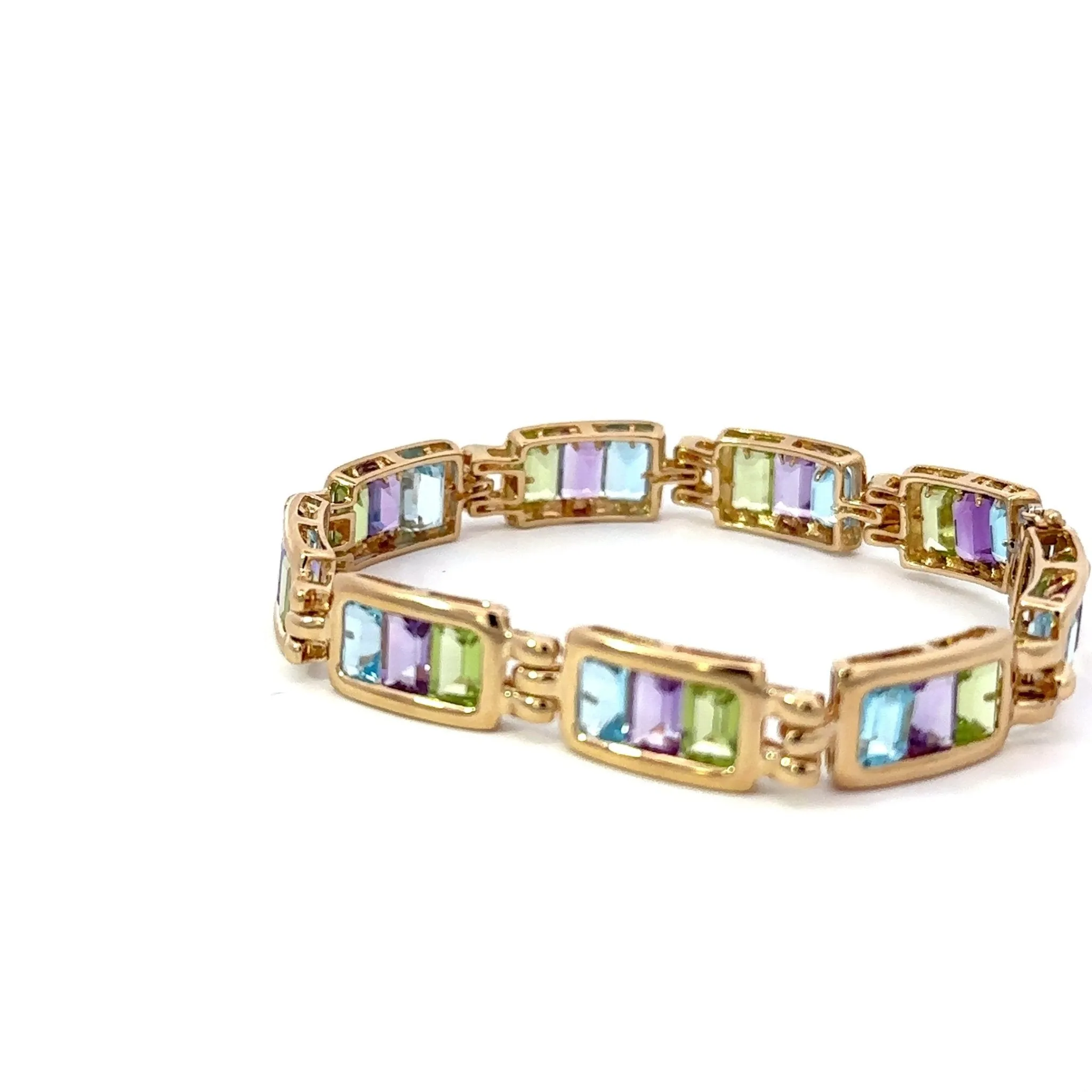 14KT Yellow Bracelet w/ Blue Topaz, Peridot, and Amethyst