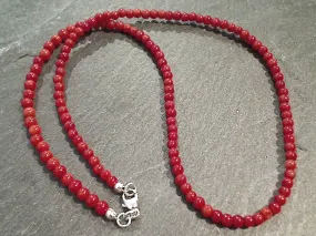 16" Red Coral, Sterling Silver 3MM to 4MM Necklace