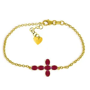 1.7 Carat 14K Solid Yellow Gold Horizontal Cross Ruby Bracelet