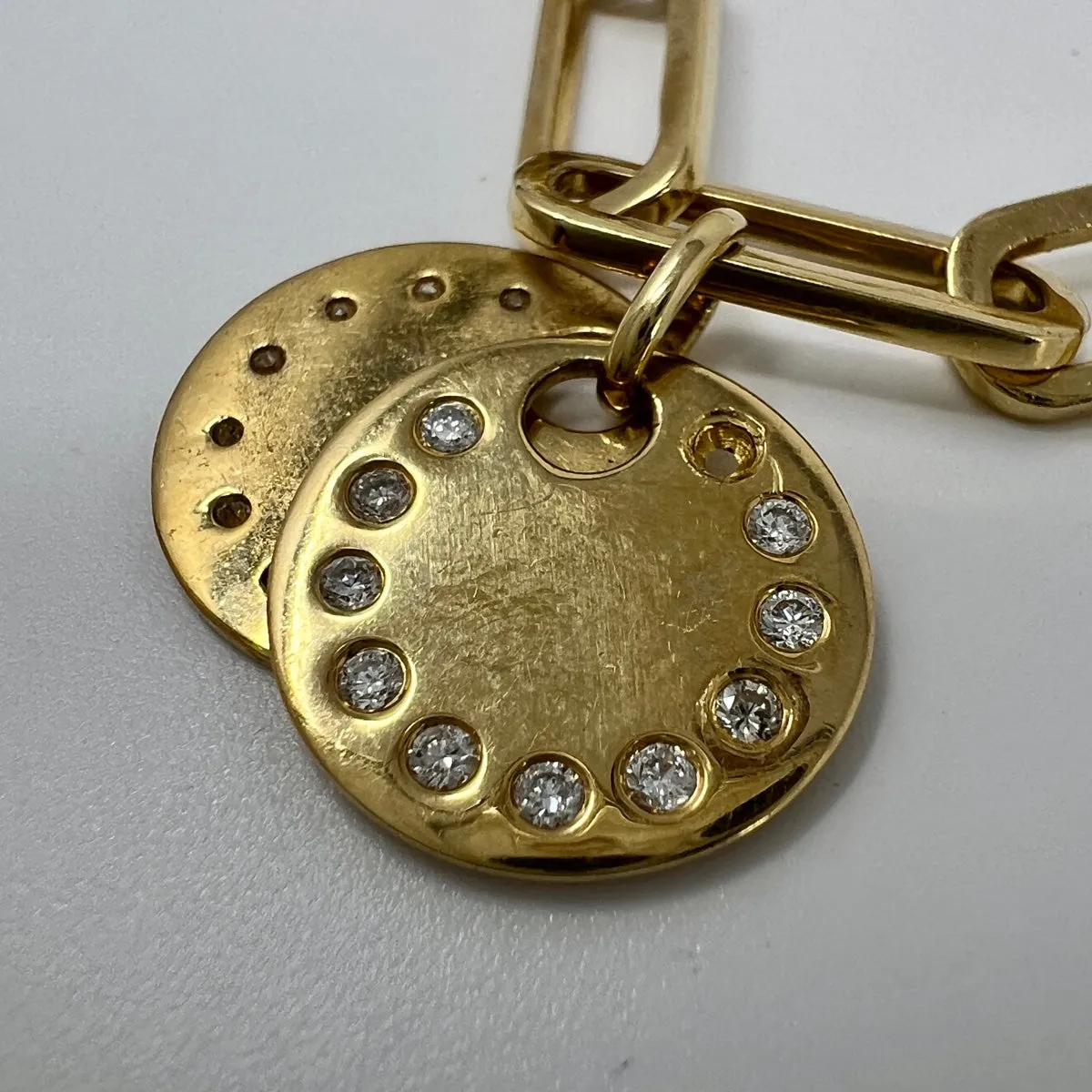 18K Gold Chain Bracelet  with Diamond Studded Disc Charms