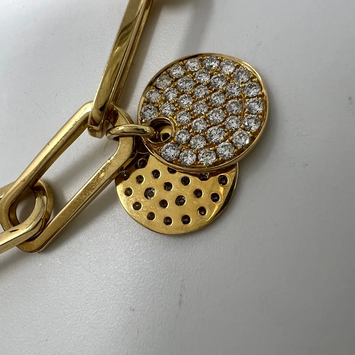 18K Gold Chain Bracelet  with Diamond Studded Disc Charms