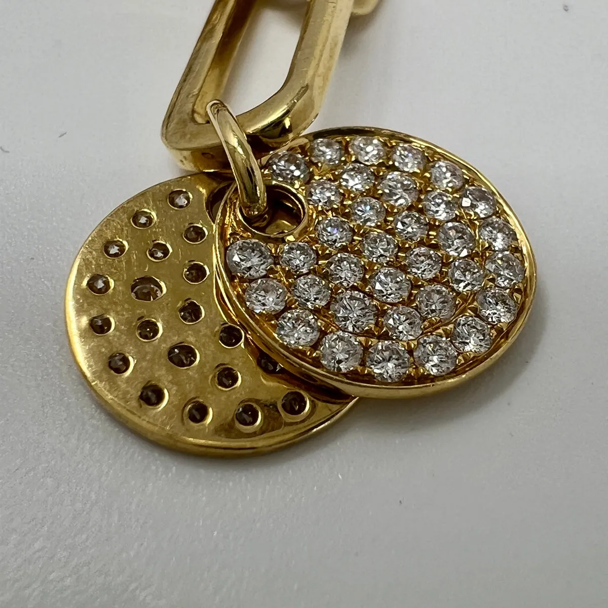 18K Gold Chain Bracelet  with Diamond Studded Disc Charms