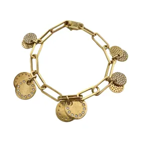 18K Gold Chain Bracelet  with Diamond Studded Disc Charms