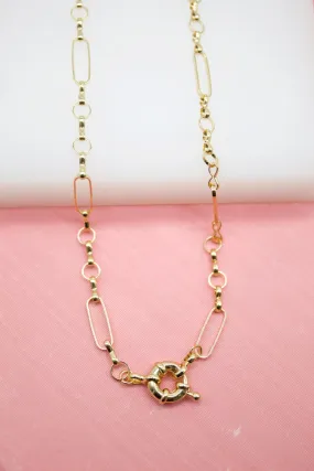 18K Gold Filled Rolo Paper Clip Round Link Chain Choker (F162)