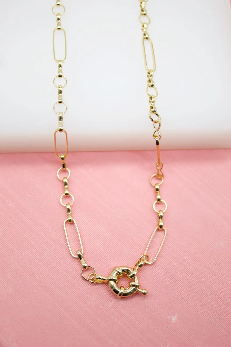 18K Gold Filled Rolo Paper Clip Round Link Chain Choker (F162)