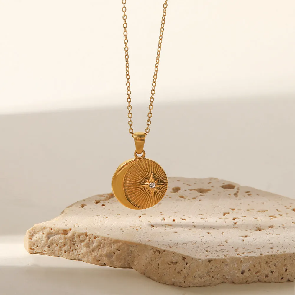 18K Gold Inlaid Zircon Sunlight Pendant Necklace