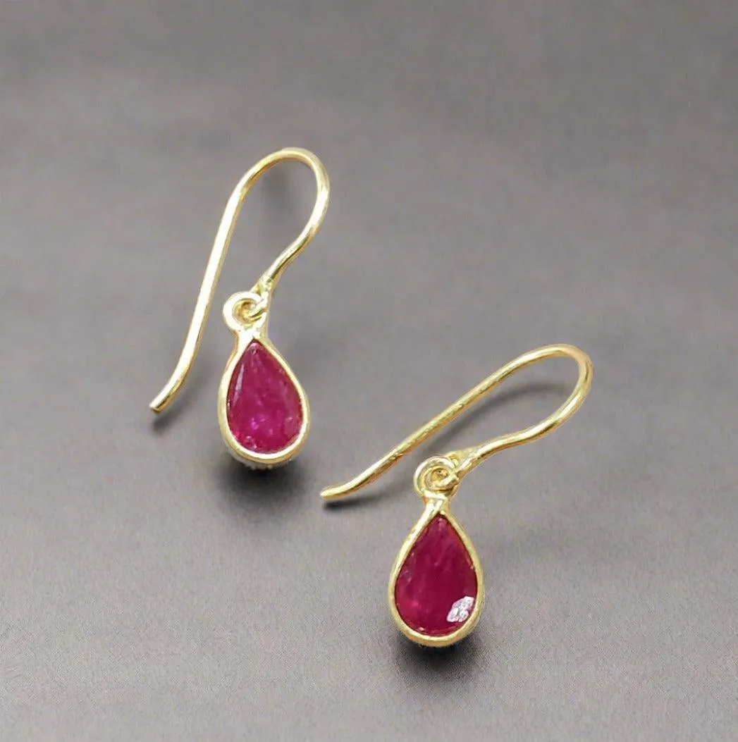 18k Gold Natural Pink Ruby Earrings Pear Shape