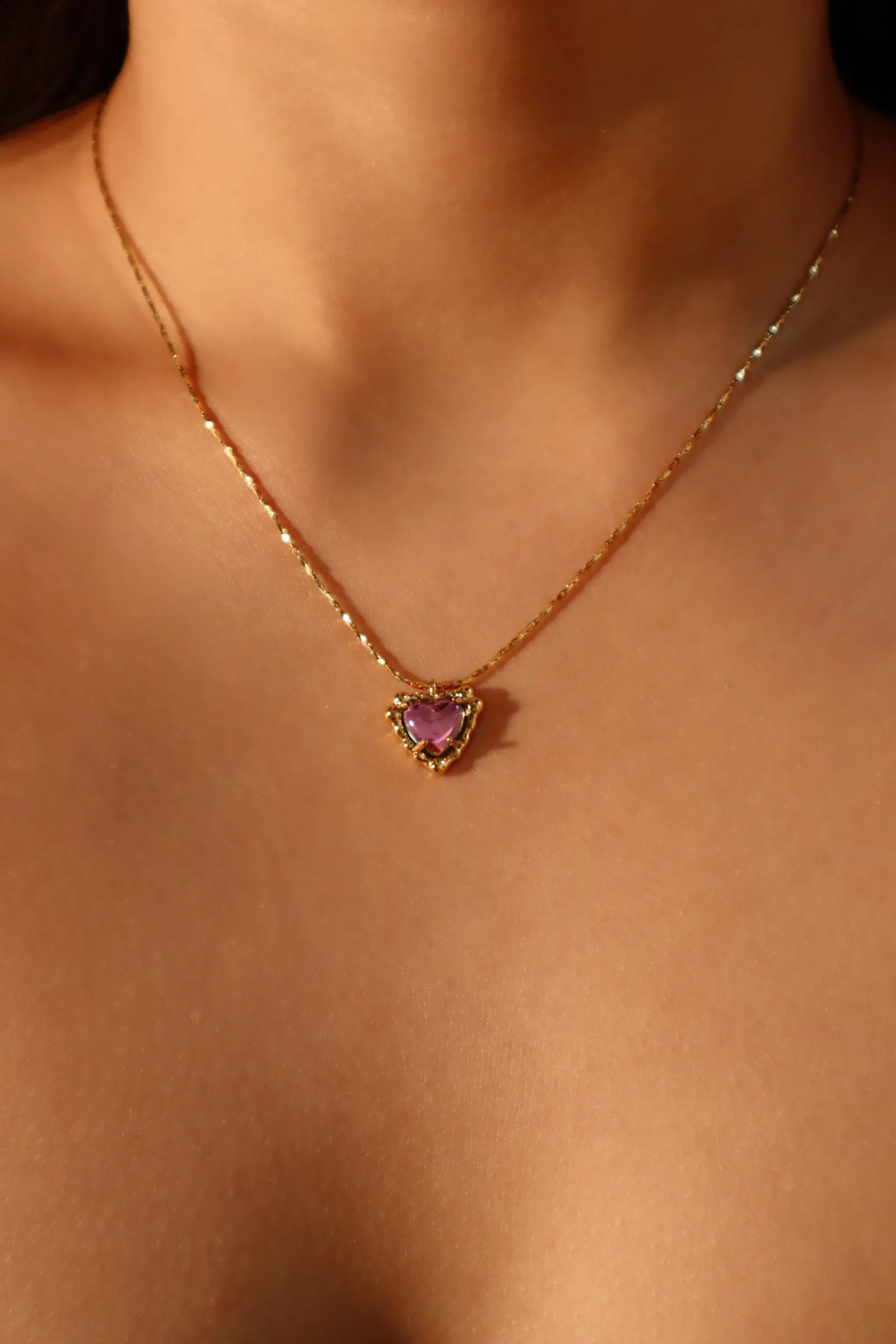 18K Real Gold Plated Purple Opal Heart Necklace