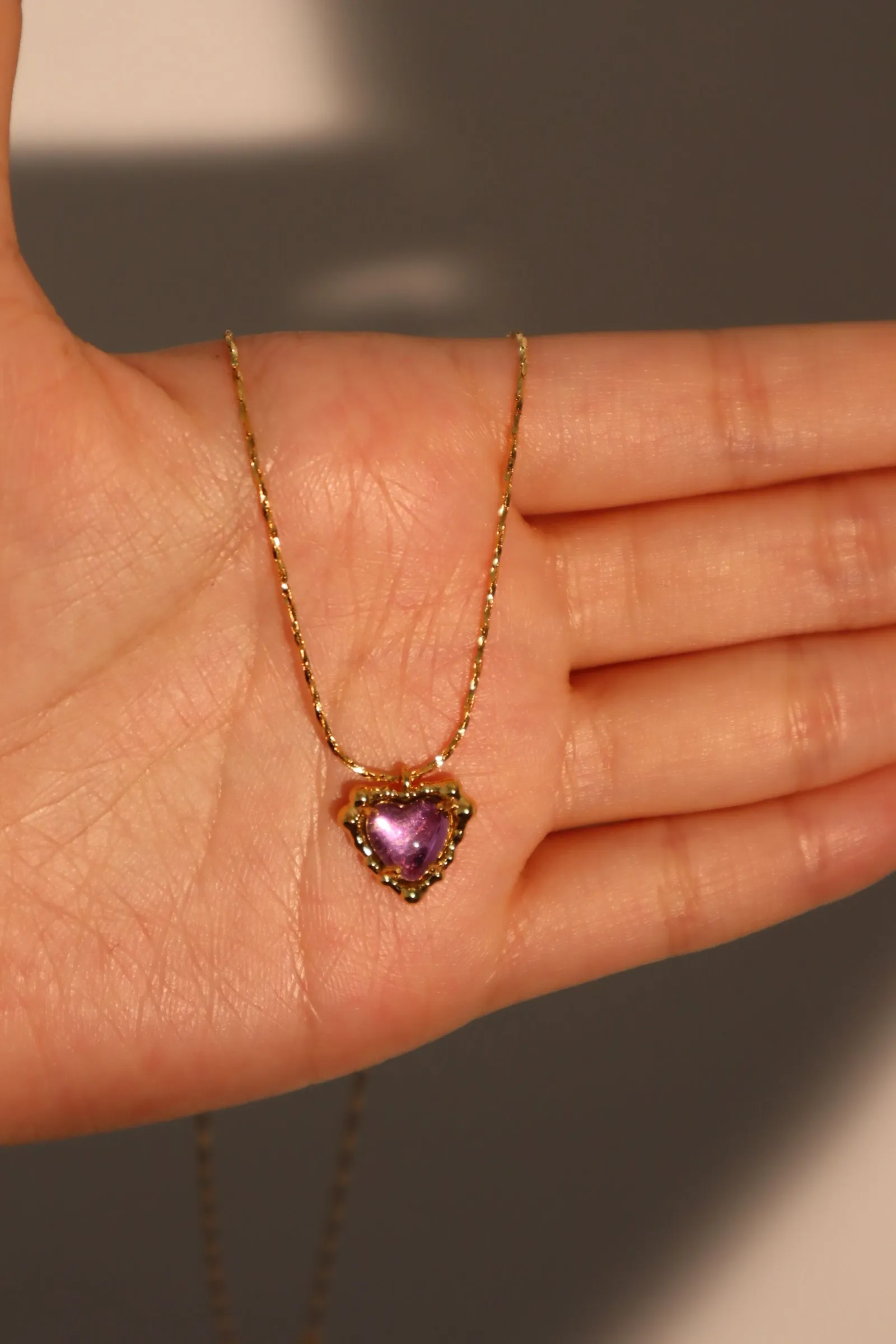 18K Real Gold Plated Purple Opal Heart Necklace