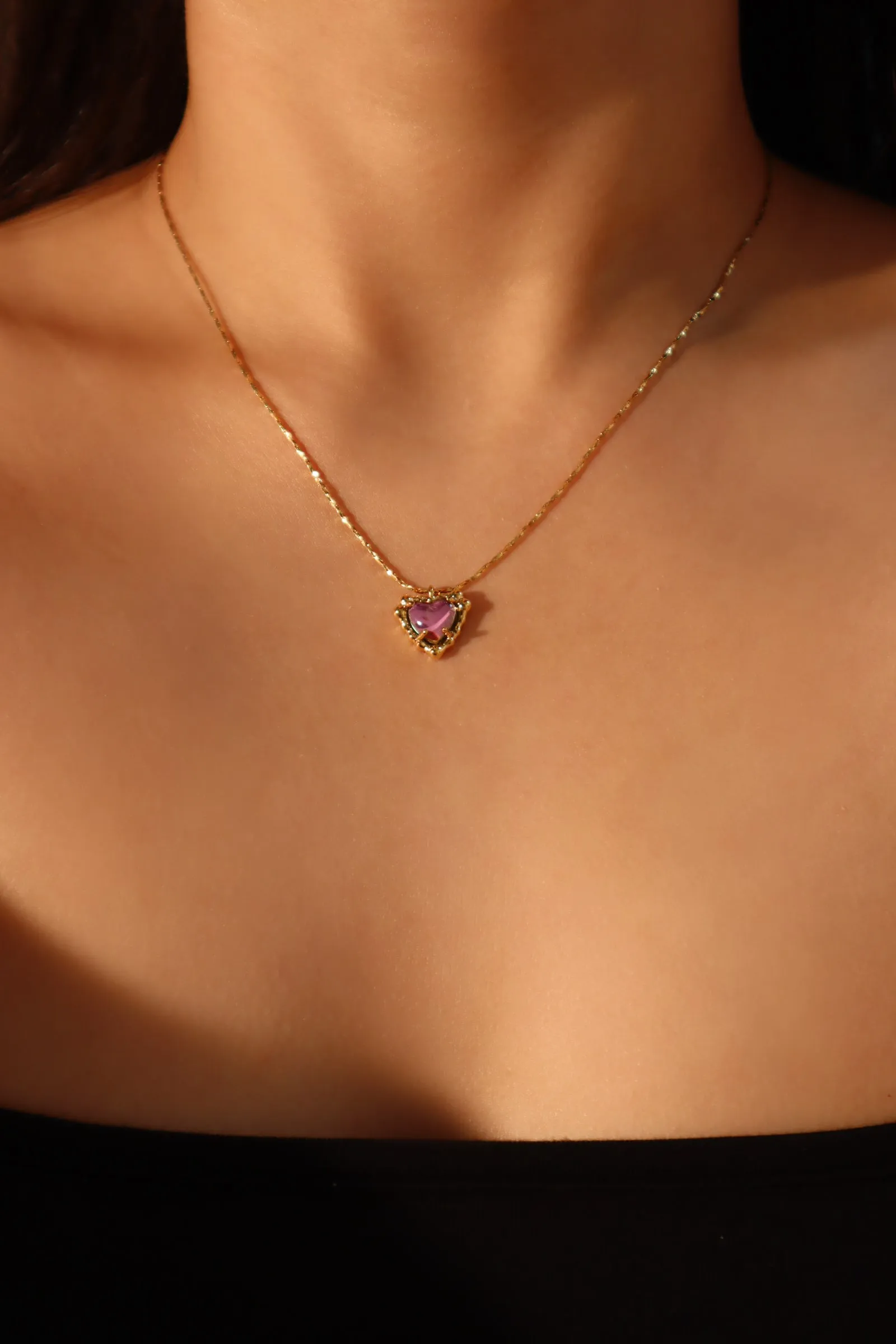 18K Real Gold Plated Purple Opal Heart Necklace