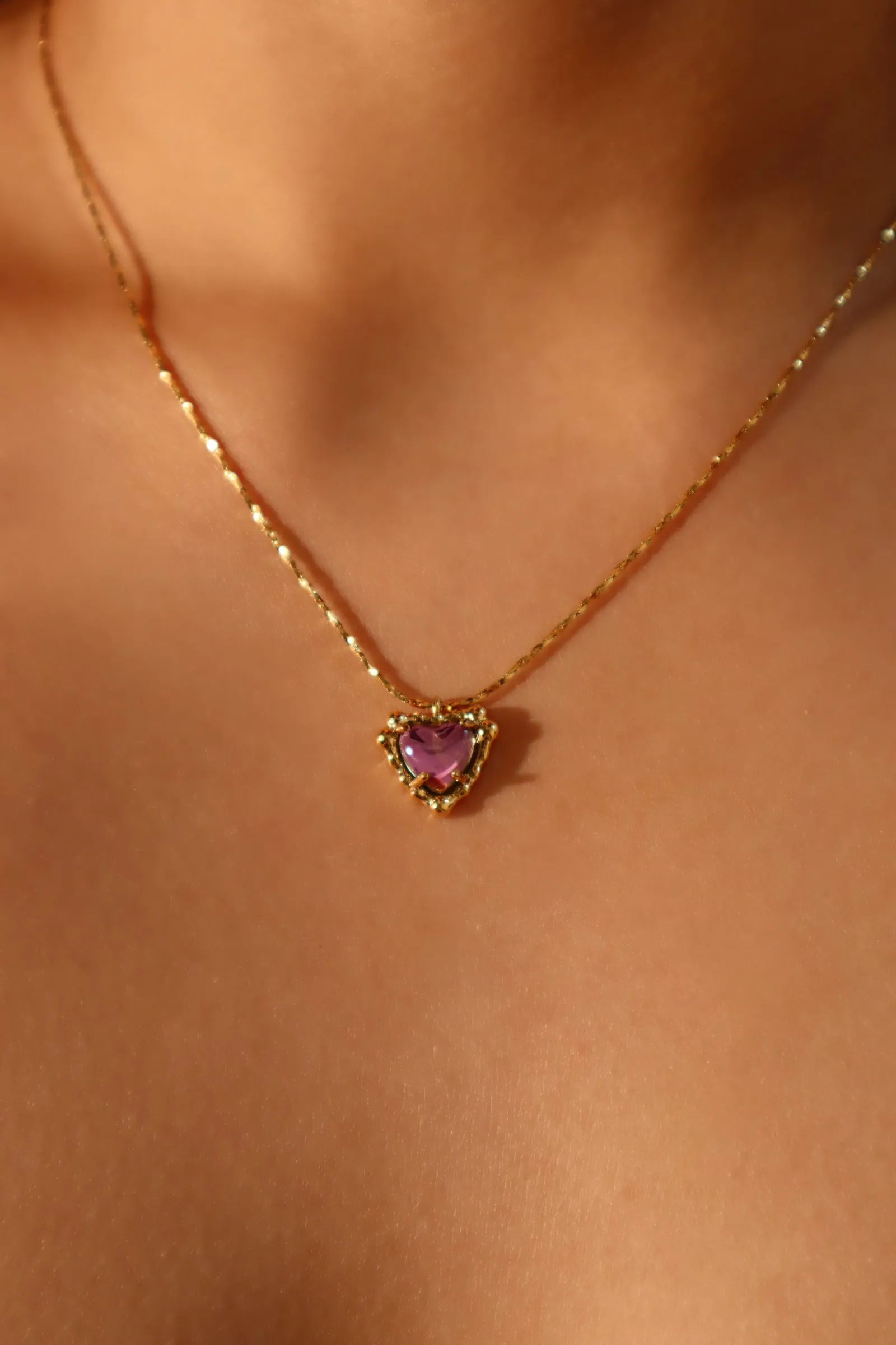 18K Real Gold Plated Purple Opal Heart Necklace