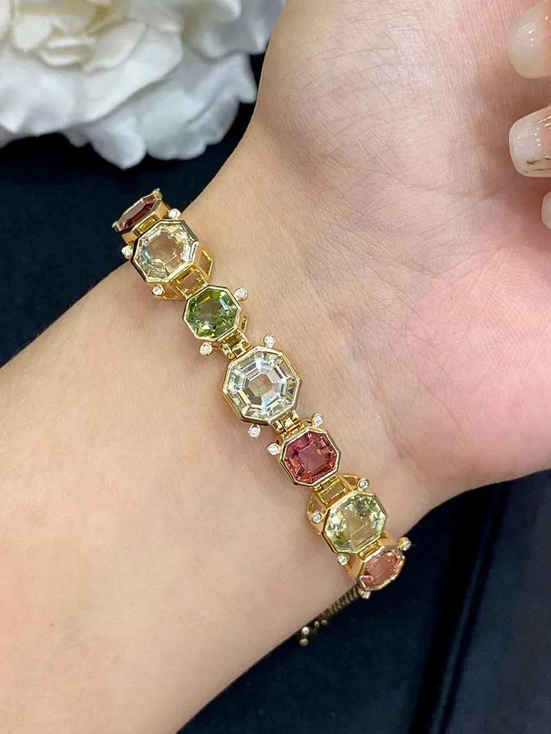 18K Yellow Gold Bracelet Real Natural Tourmaline Fine Luxury Gemstone Bracelet Jewelry for Women High Wedding Party