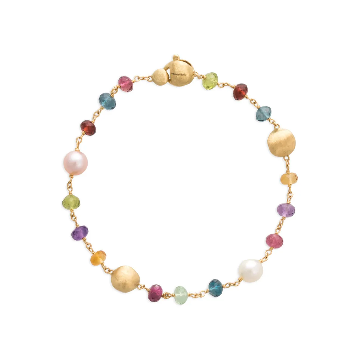 18K Yellow Gold Mixed Gemstone and Pearl Single Strand Bracelet